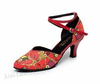 JSHOE Damen Cross Strap Leder Latin Salsa Ballroom Dance Red-heeled6cm-UK3/EU33/Our34 - A59MJ88X