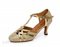 JSHOE Frauen T-strap Glitter Tango Salsa Hochzeit Latin Dance Schuhe Geschlossen-Zehe Mid Heel Pump Gold-heeled7.5cm-UK4/EU35/Our36 - A2DR4WZE