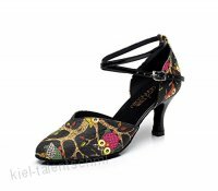 JSHOE Damen Cross Strap Leder Latin Salsa Ballroom Dance Black-heeled7.5cm-UK5/EU37/Our38 - RL8CPKXP